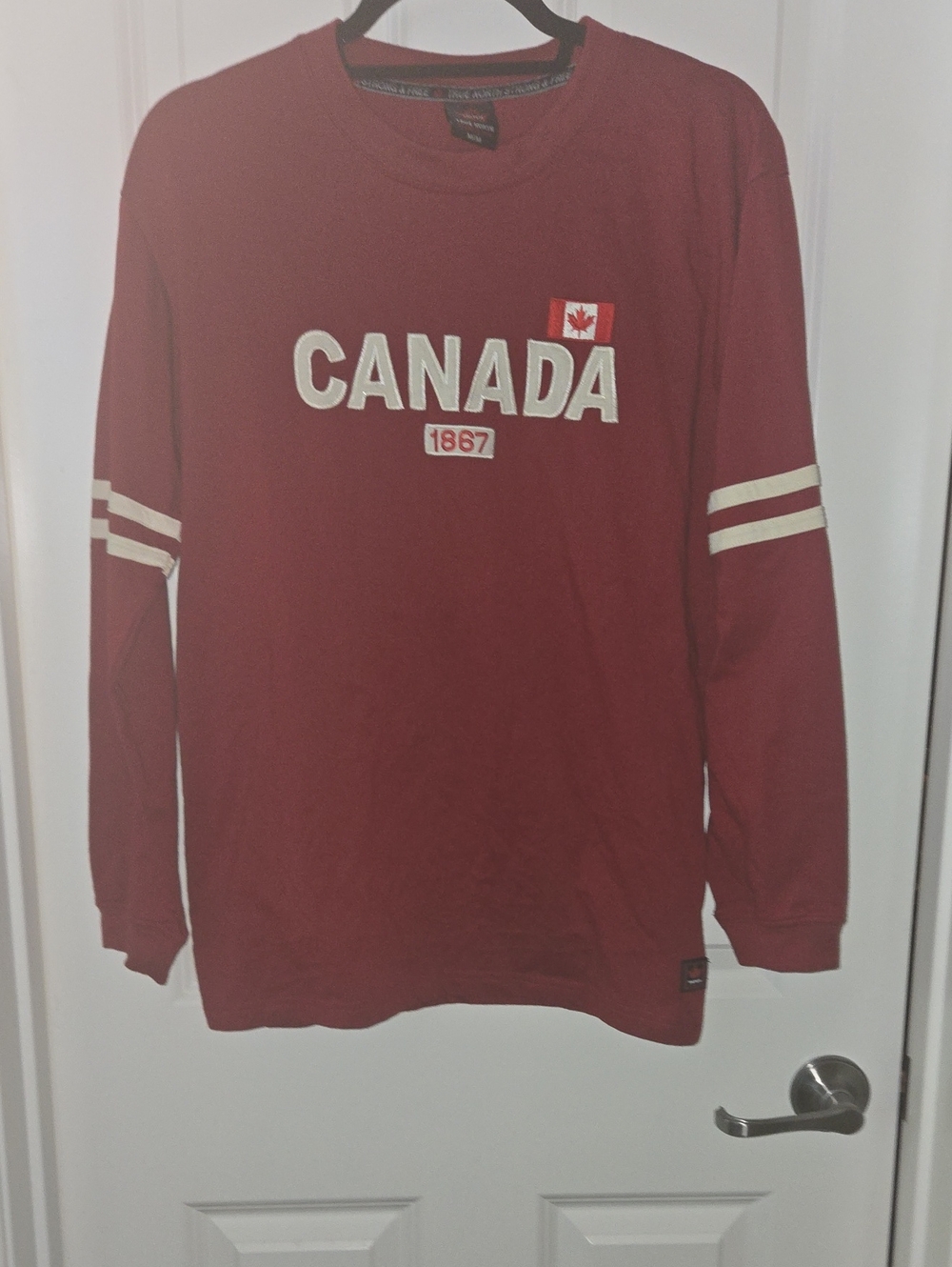 Canada Long Sleeve Crewneck Shirt - Red with White Stripe Details
